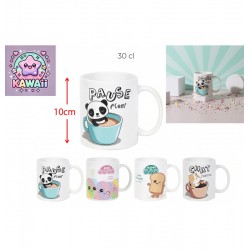 LOT DE 48 PIECES MUG CERAMIQUE KAWAII 30CL 4 ASSORTIS