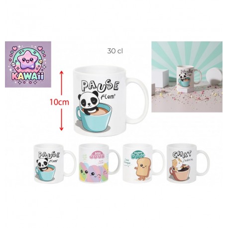 LOT DE 48 PIECES MUG CERAMIQUE KAWAII 30CL 4 ASSORTIS